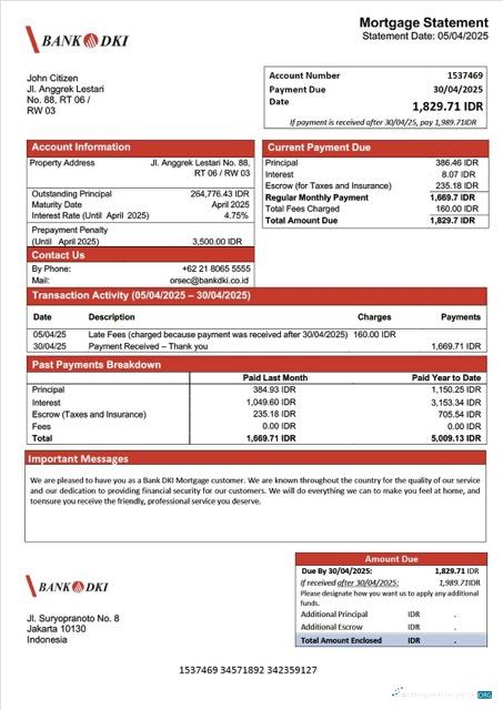 Download Indonesia Bank DKI mortgage statement Word and PDF template Photoshop template